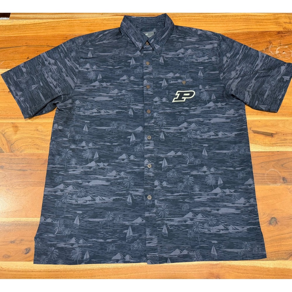 Purdue Boilermakers Colosseum Hawaiian Camp Shirt Mens L Navy Tropical NCAA